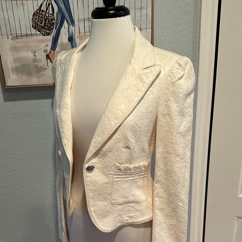 Bebe Sz 8 Elegant Cream Women's Blazer • NEW! - Picture 5 of 15
